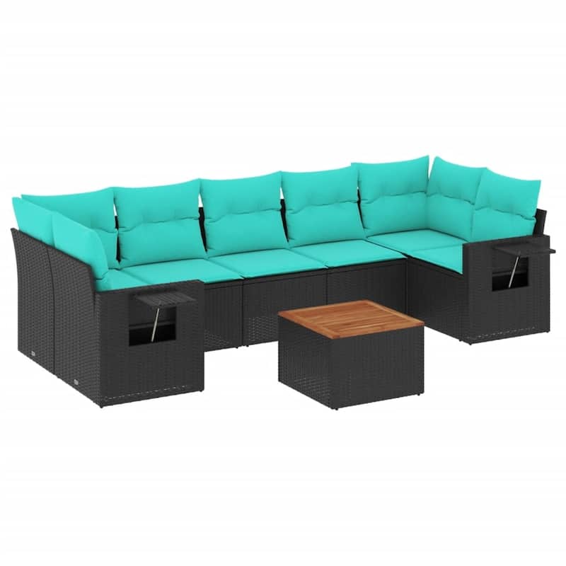 vidaXL 8 Piece Patio Sofa Set with Cushions Black Poly Rattan - 24.4" x 24.4" x 27.2"