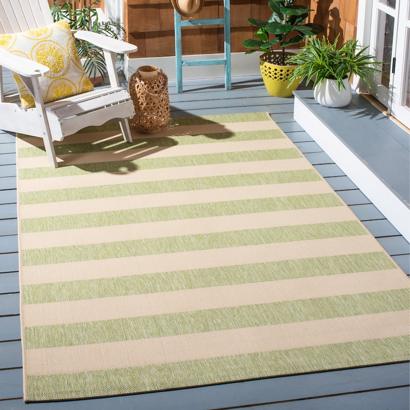 SAFAVIEH Courtyard Maysa Indoor/ Outdoor Waterproof Backyard Patio Rug - 8' x 10' - Beige/Sage Green