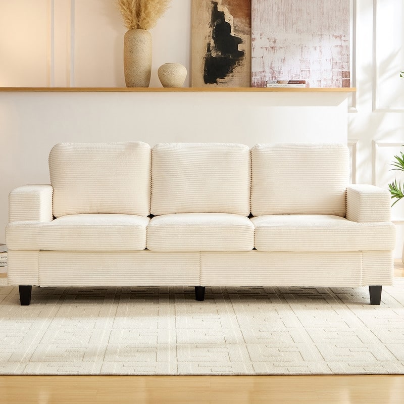 Mixoy 82" Corduroy Sectional Sofa Couch,Cloud Sleeper Comfy Upholstered 3-Seater Sofa