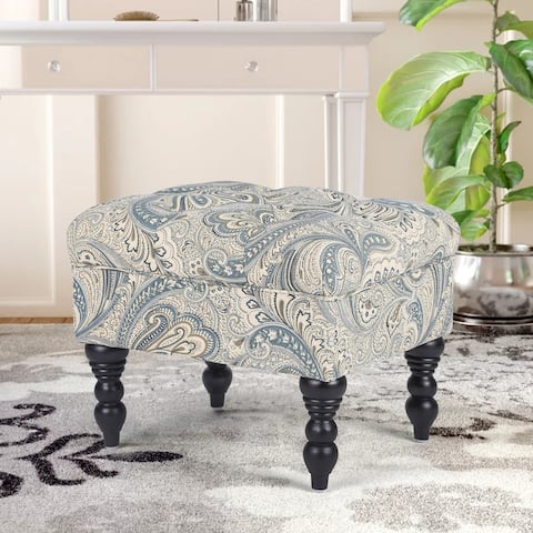 Adeco Tufted Footrest Stool Paisley-Patterned Ottoman Bench