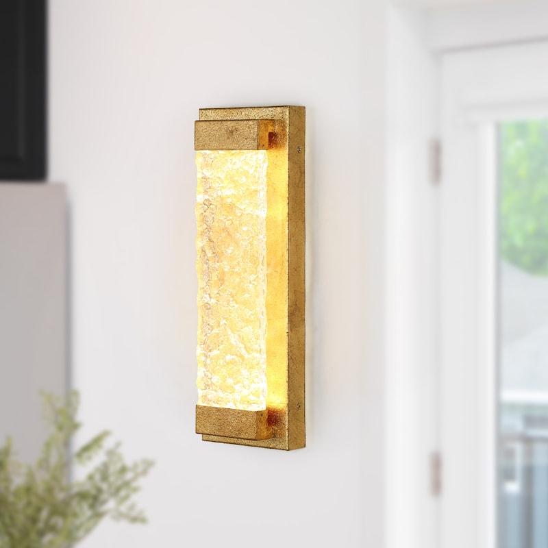 Modern 1-Light LED Gold Leaf Wall Sconce Acrylic Vanity Light - W5.1" x L15.7"