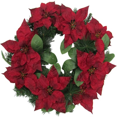 Fraser Hill Farm 24-in. Christmas Wreath with Poinsettia Blooms