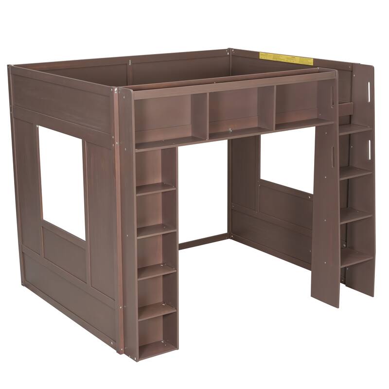 Queen Size Wooden Loft Bed with Storage Cabinets and Shelves by Harper&Bright Designs