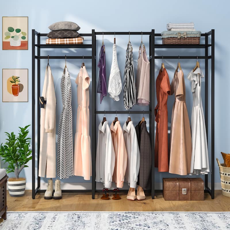 Garment Rack Heavy Duty Clothes Rack Free Standing Closet Organizer with Shelves and 4 hanging Rods - 18" wide