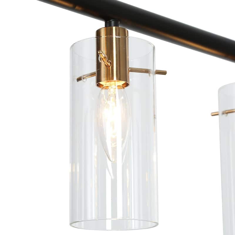 Modern Farmhouse 5-Light 36" L Black Gold Linear Chandelier Cylinder Glass Island Lights for Dining Room - 36" L x 3" W x 8" H