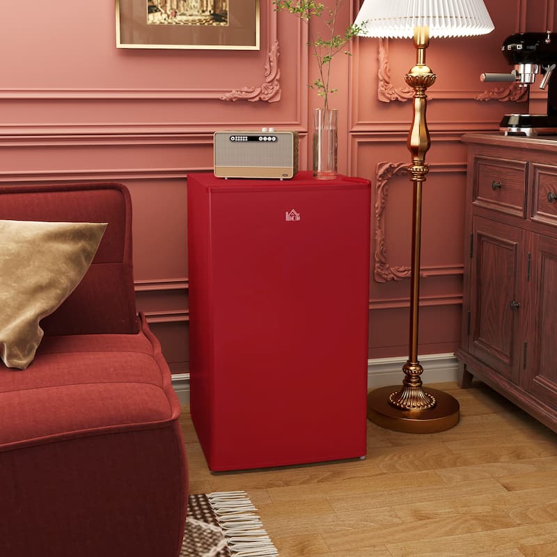 HOMCOM 3.2 Cu.Ft Mini Fridge with Freezer, Single Door Compact Refrigerator with Adjustable Thermostat for Bedroom - Red