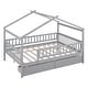 preview thumbnail 13 of 13, Gray Full Size Wooden House Bed with Two Drawers and Roof for Kids, Boys and Girls, Bedroom