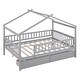 preview thumbnail 7 of 34, Kids Funny Canopy Bed Wooden Frame House Bed Full Size Platform Bed Daybed with Roof, Safety Guardrail and Drawers