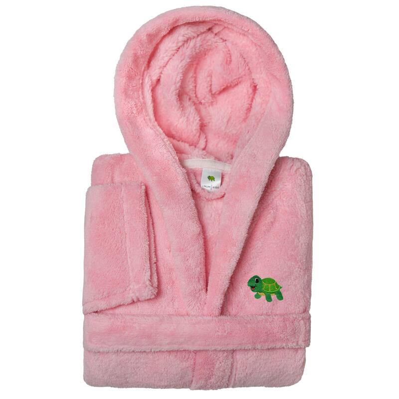 Sweet Kids 100% Polyester SUPER PLUSH Double Brushed Hooded Bathrobe - TURTLE - M - Pink