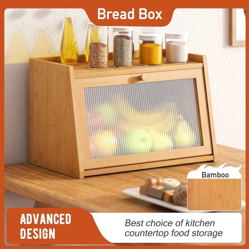 Large bread box for kitchen countertop, rustic-style bread container, bread storage box with window