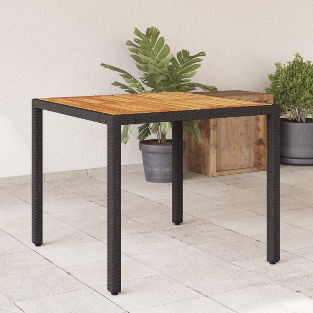 vidaXL Patio Table with Acacia Wood Top Black 35.4"x35.4"x29.5" Poly Rattan - 35.4" x 35.4" x 29.5"