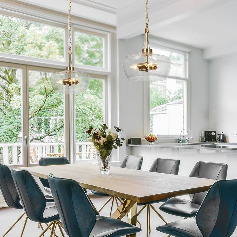 Mid-Century Modern 3-Light Gold Chandelier Clear Glass Pendant Lights for Dining Room