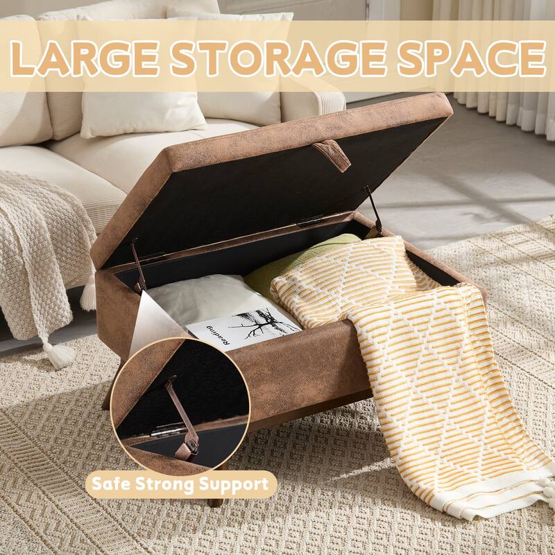 Mid-century modern square coffee table storage bench, assembled, suitable for living room