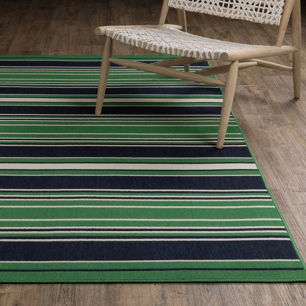 Harlowe Preppy Stripe Green/ Navy Area Rug