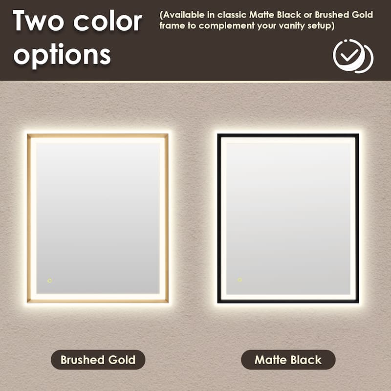Apollo Rectangular Anti-Fog Dimmable Modern Bathroom/Vanity LED Lighted Wall Mirror in Matte Black Aluminum Framed