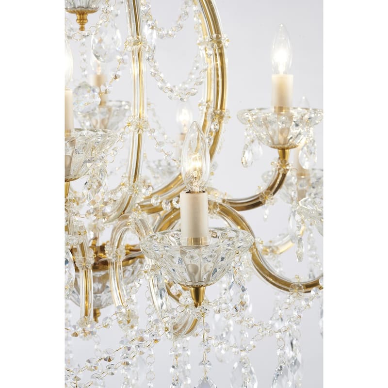60-Light Satin Brass Chandelier With Clear Hanging Crystals