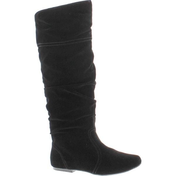 high knee flat black boots
