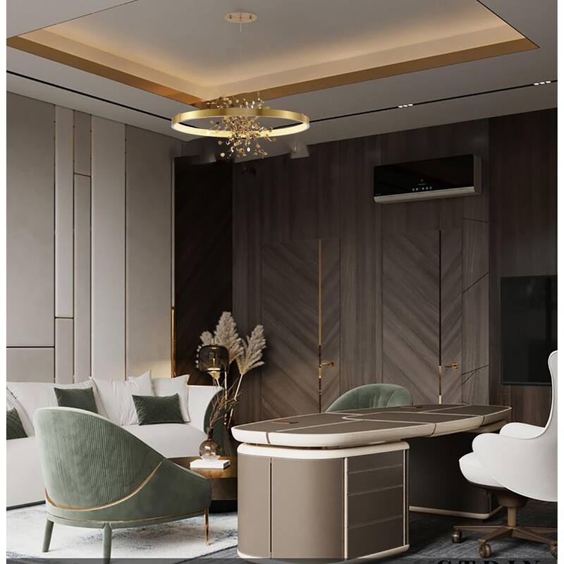 1-Light Gold Stainless Steel LED Chandelier With Confetti Interior