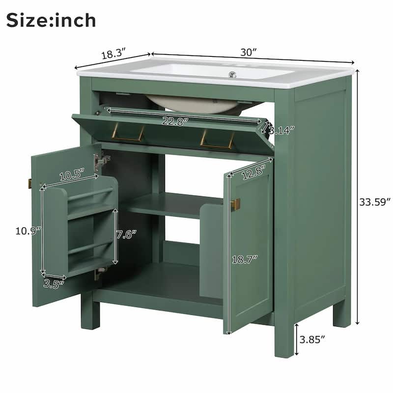 30-inch Modern Bathroom Vanity with Ceramic Sink and Versatile Storage