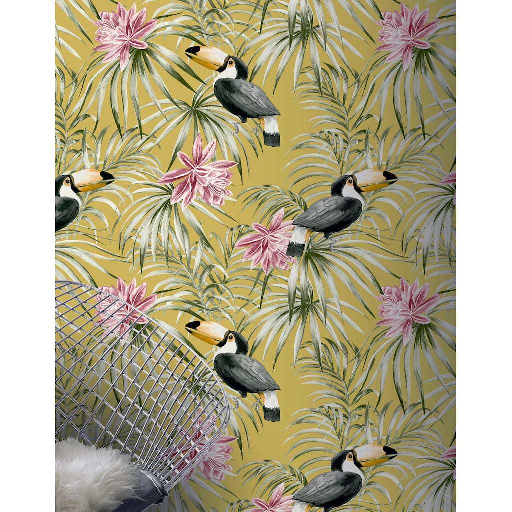 Toucan Tropical Yellow Wallpaper - 20.8 in. W x 33ft L - Double Roll