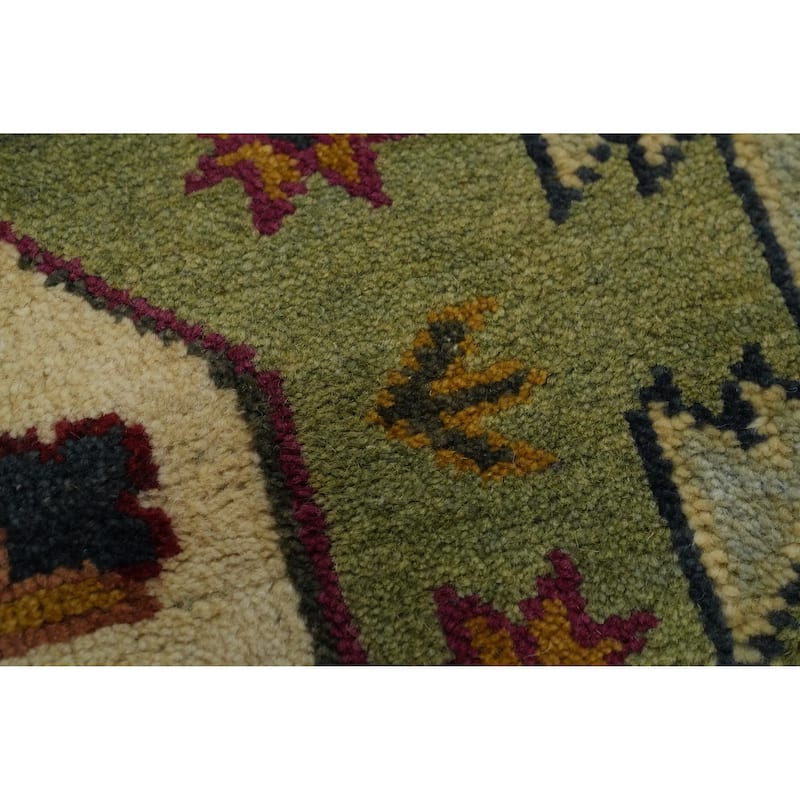 Hand-knotted Traditional Wool Green Geometric Oriental Area Rug - 12' 0'' X 9' 0''