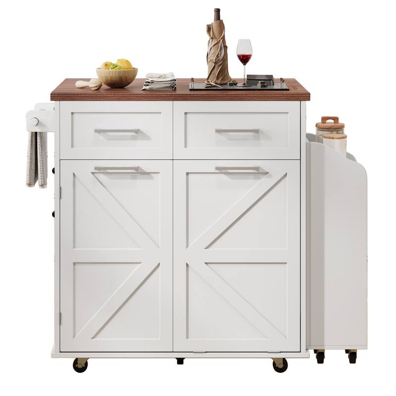 47.2'' Farmhouse Kitchen Island with Drop Leaf, Removable Side Racks, Towel Rack and 2 Drawers - 47.2'' x 27.2'' x 39.2''