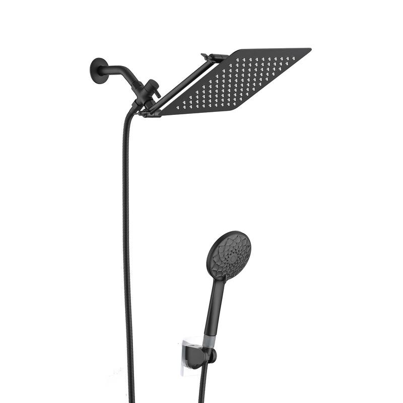 Shower Head,Rainfall Shower Head/Handheld Shower Combo 6 Settings Adjustable Anti-leak Shower Head, Height/Angle Adjustable - Matte Black