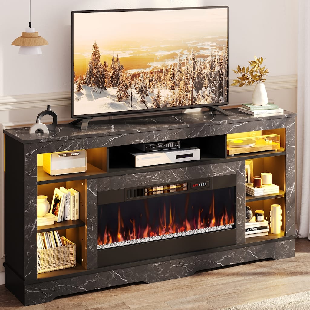 Bestier Fireplace 70" TV Stand With 36" Fireplace, LED Media Console With Storage