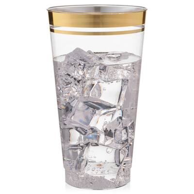16 Ounce Clear Disposable Plastic Party Cups 2 Line Colored Rim Design (100 Cups)