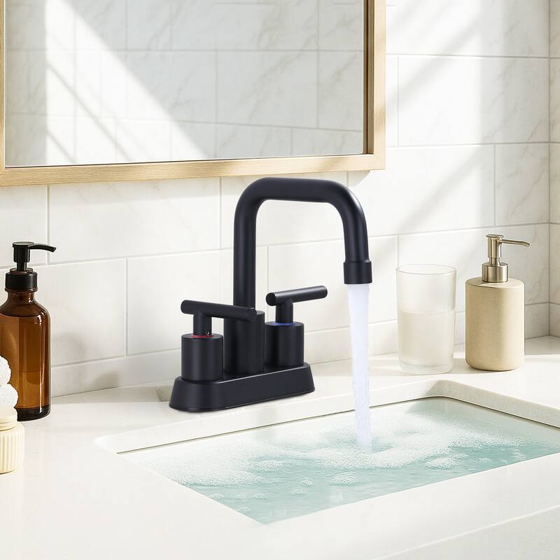 WOWOW 4 in. Centerset Double Handle Bathroom Faucet with Drain Kit