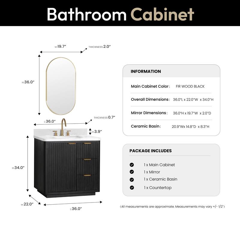 Cadiz Bath Vanity with Composite Stone Top and Mirror