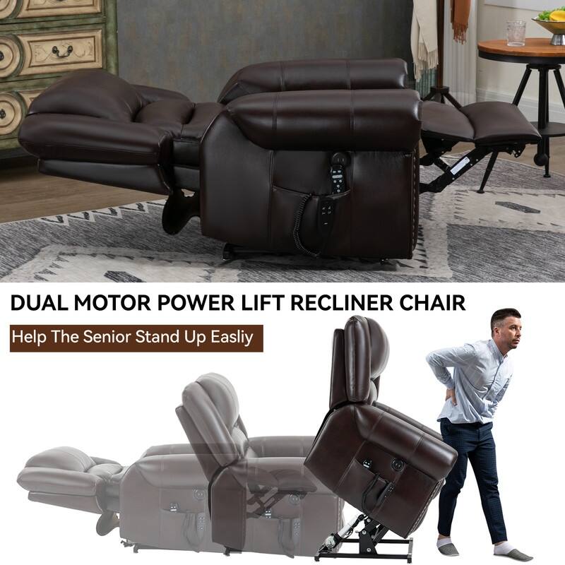 Power Lift Recliner Chair with Heat Massage - Dual Motor Heavy Duty, Faux Leather, 350 lbs Capacity