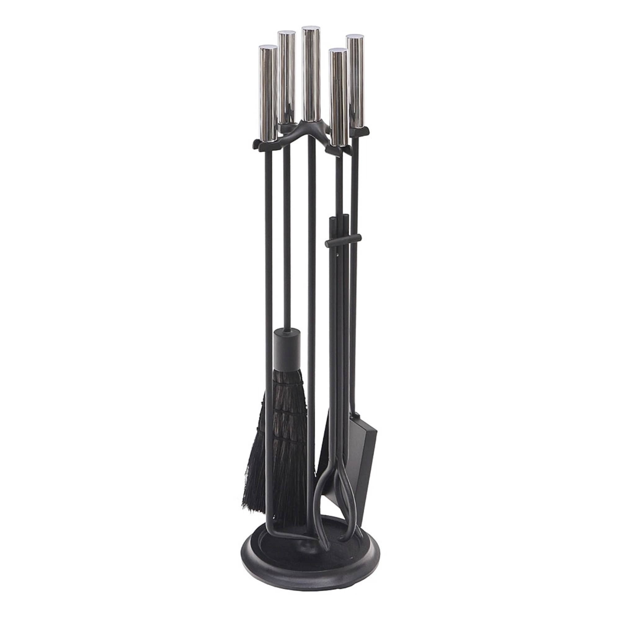 Minuteman International Contemporary Bedford Fireplace Set of 4 Tools, 30.25 Inch Tall, Black and Polished Chrome