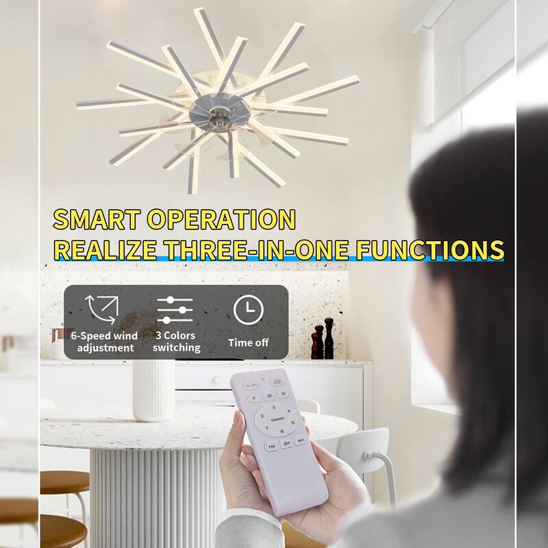 36In Ceiling Fan with Lights Remote Contro Dimmable LED, 6 Gear Wind Speed Fan Light