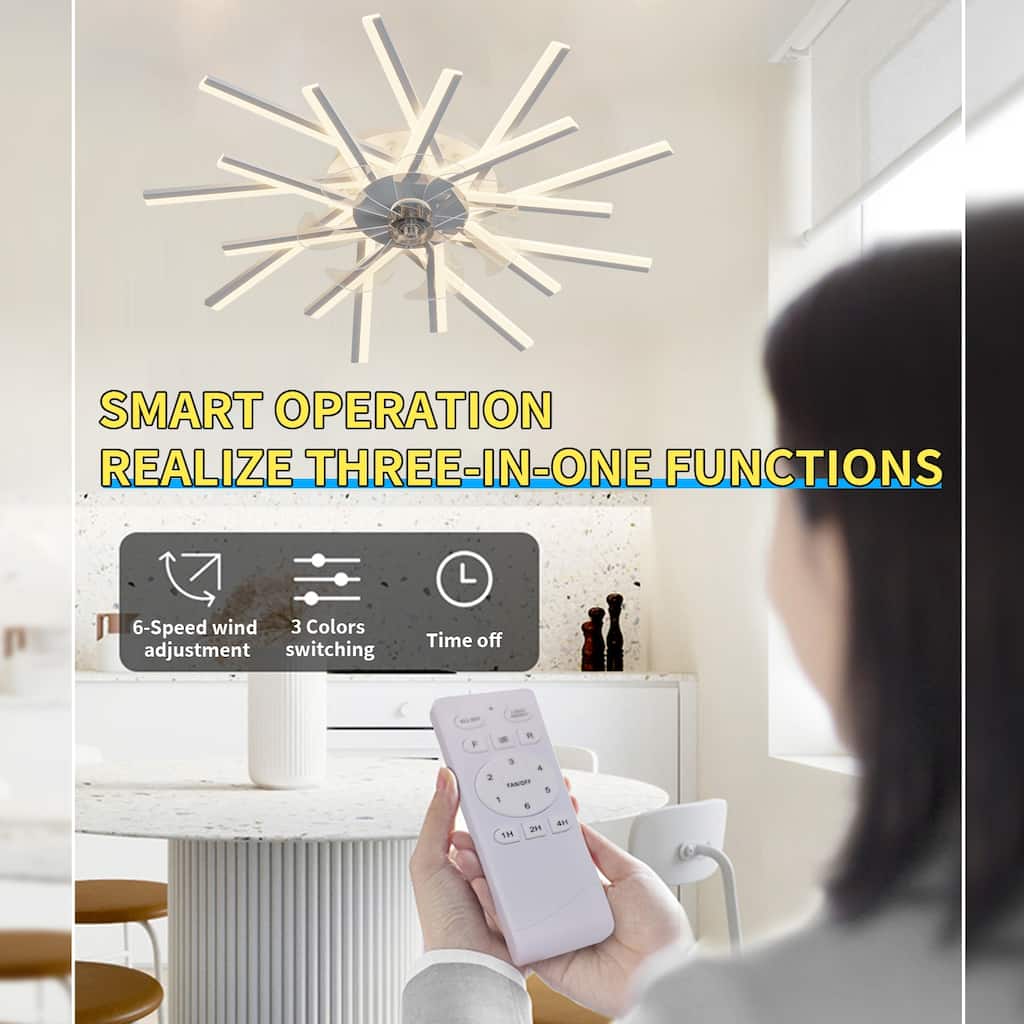 Quiet Reversible DC Motor Ceiling Transparent Fan with Remote and App, 6 Gear Wind Speed Fan Light, Timer Function