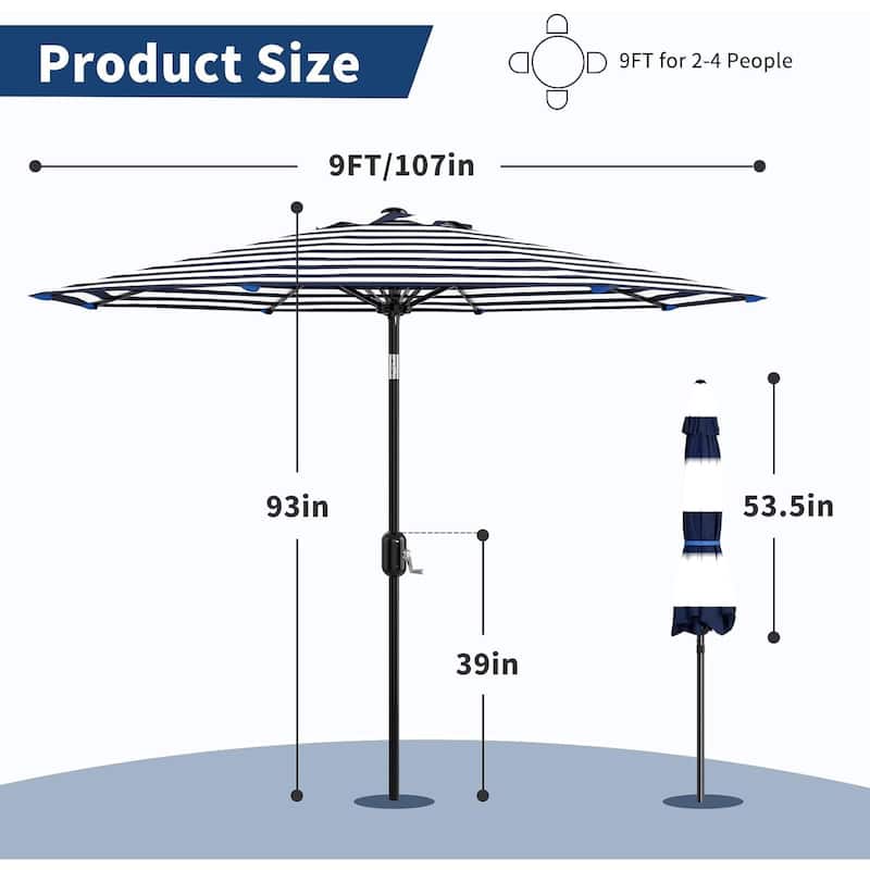 Coromose 9FT Outdoor Patio Umbrella, 8 Sturdy Ribs, for Garden, Poolside, Deck