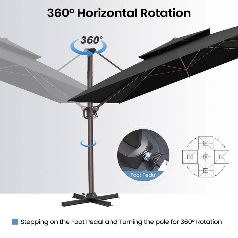 Outdoor 10FT Square Adjustable Offset Cantilever Patio Umbrella