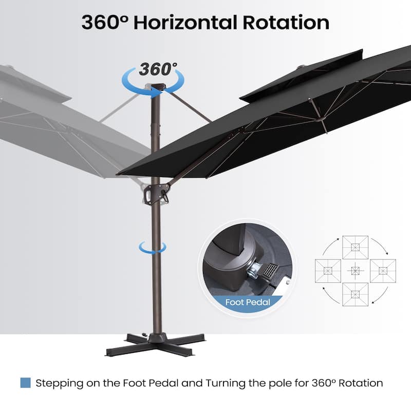 Outdoor Patio 10FT Square Cantilever Umbrella with 4-Piece Fillable Weighted Base
