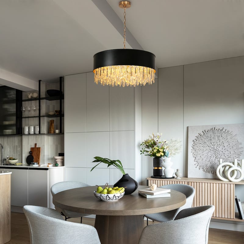 Modern 9-Light Crystal Drum Chandelier for Dining Living Room Bedroom - 24" Dia. x 11.5" H