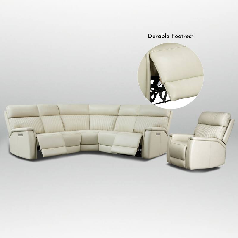 105" W Genuine Leather Power Reclining Sectional and Recliner Sofa Set with USB&USB-C Port, 1 Power Armlesschair