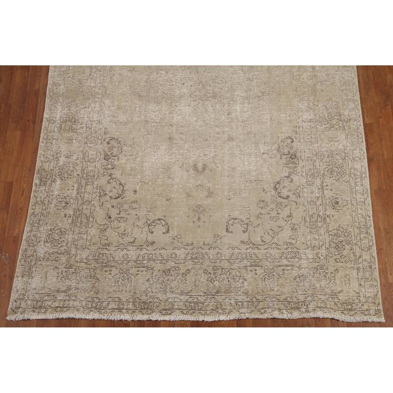 Hand Knotted Oriental 100% Wool Carpet Traditional Medallion Beige & Ivories Tabriz Area Rug - 9' 5'' X 6' 7''