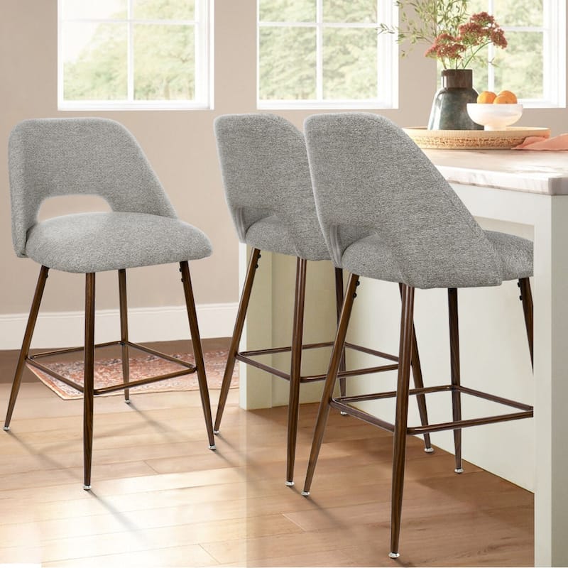 3 Pieces Counter Stool with Metal Frame (Set of 3) - Grey