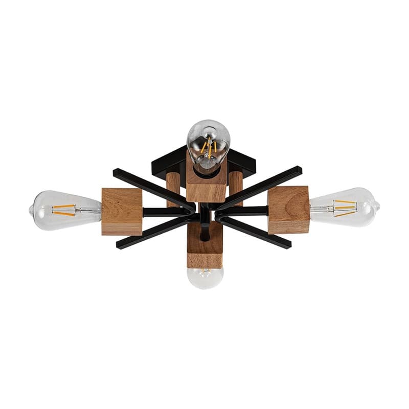 4 Light light fixture black, natural wood ceiling lighting metal, wood lights ceiling led