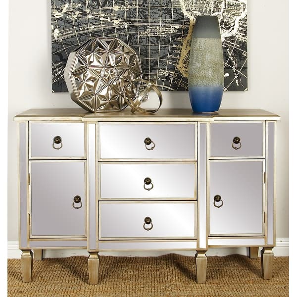 slide 1 of 6, Beige Glass Glam Cabinet 31 x 48 x 16 - 48 x 16 x 31