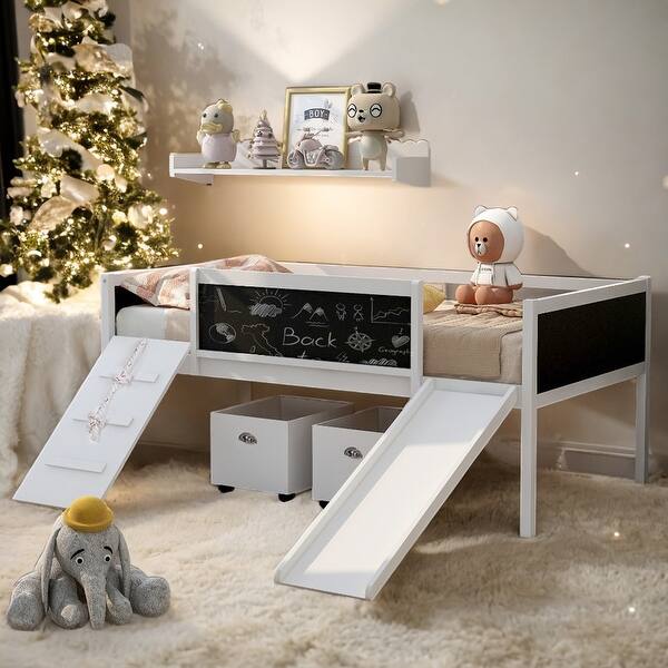slide 2 of 76, Twin size Loft Bed With 2 Storage Boxes and Climbing Frame And Rope White