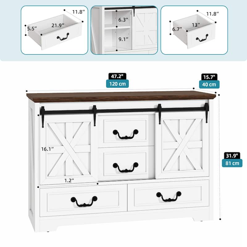 4-Drawer Dining Sideboard Buffet Cabinet With Sliding Barn Door