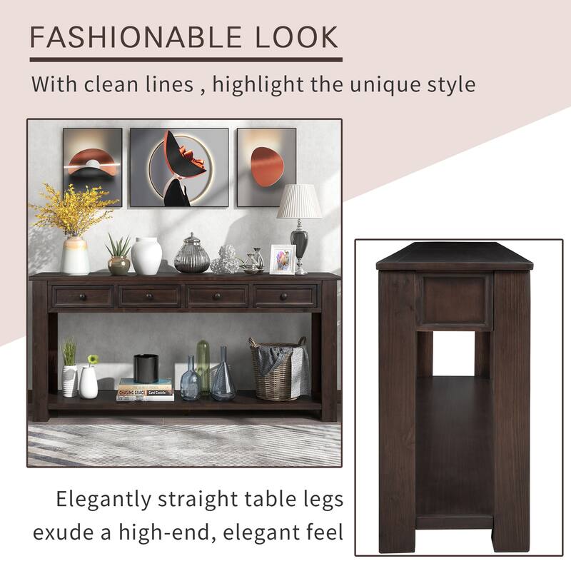 Console Table/Sofa Table with Storage Drawers and Bottom Shelf - 63"L x 14"W x 30"H