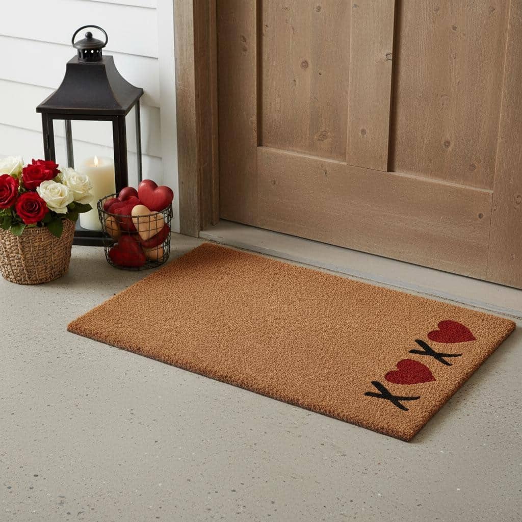 HomeRoots 17" X 29" Brown Red And Black XOXO Outdoor Coir Door Mat - 17.00' X '29.00