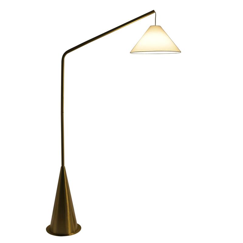 Black Floor Lamp with On/Off Switch Coned Base Hanging White Fabric Shade