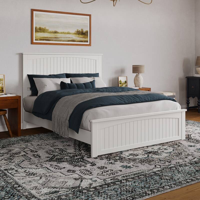 Naples Solid Wood Low Profile Platform Bed with Matching Footboard - White - Queen